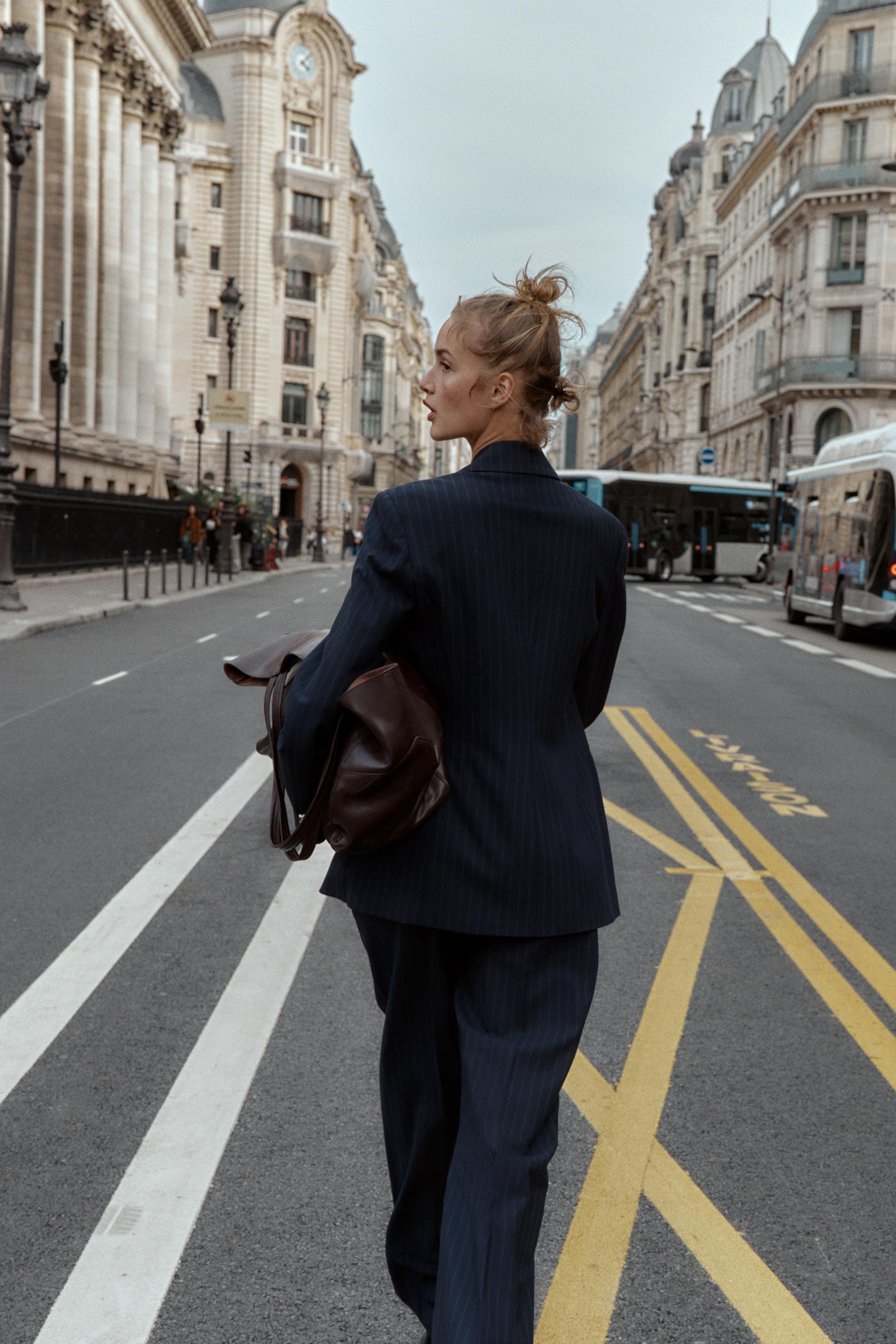 PINSTRIPE BLAZER WITH SHOULDER PADS